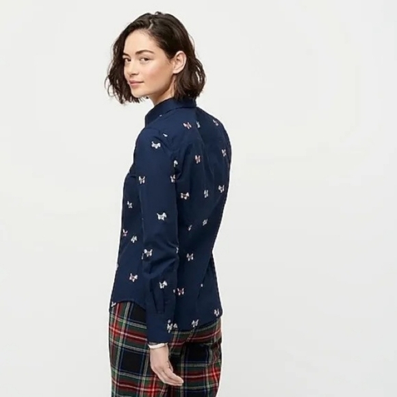 NWT J.crew Navy Blue Perfect Shirt with Embroidered Scottie Dogs Slim Fit 14 - Picture 3 of 10